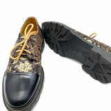 John Fluevog Oakland Men's Black Beige Size 12 Oxford Jacquard Floral Loafers