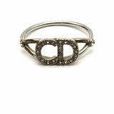 Christian Dior size 6.5 Silver tone Logo Crystal Ring