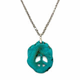 Statement Teal Silver Tone Pendant 21" Peace Sign Necklace