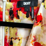 DKNY Women's Red White Size L Puff Sleeve Abstract Dress