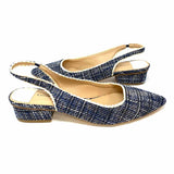 Chinese Laundry Women's Blue Cream Size 8.5 Pointed Tweed Slingbacks