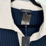 rag & bone Women's Navy White Size L Collared Ribbed Cardigan