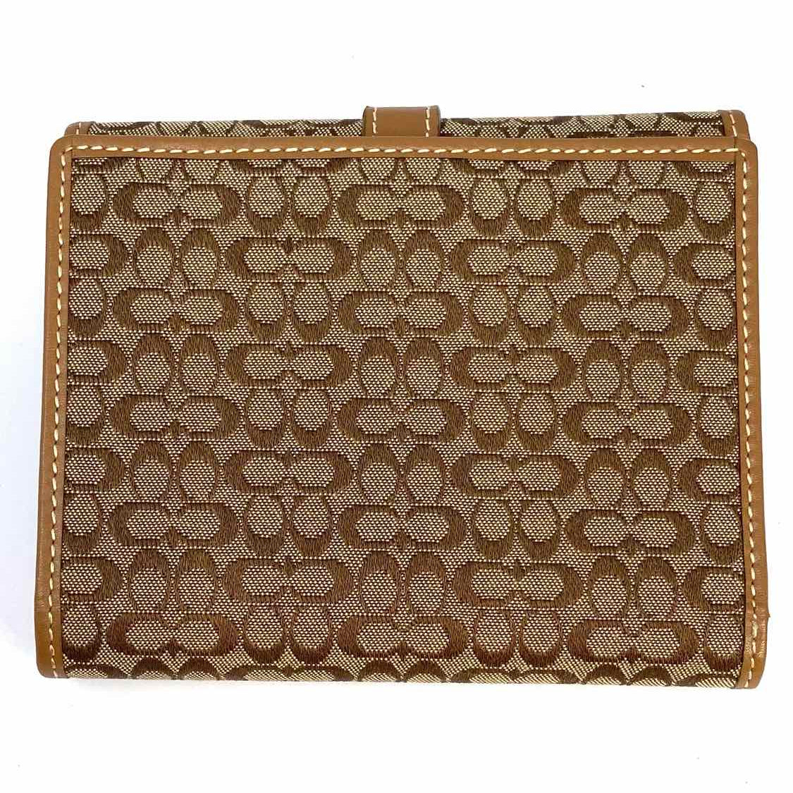 Coach Canvas Brown Compact Buckle Signature Wallet