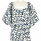 Caslon Kara Women's Blue White Sz 3X Puff Sleeve Cotton Floral Short Sleeve Top