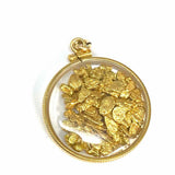 Estate 14K Yellow Gold Round Encased Gold Chip Pendant