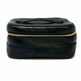 Chanel 1991-94 Vanity Cosmetic Black Quilted Lamb Leather Made in Italy Clutch