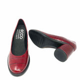 ecco Women's Red Size 38/8 Block Heel Leather Croc Embossed Pumps