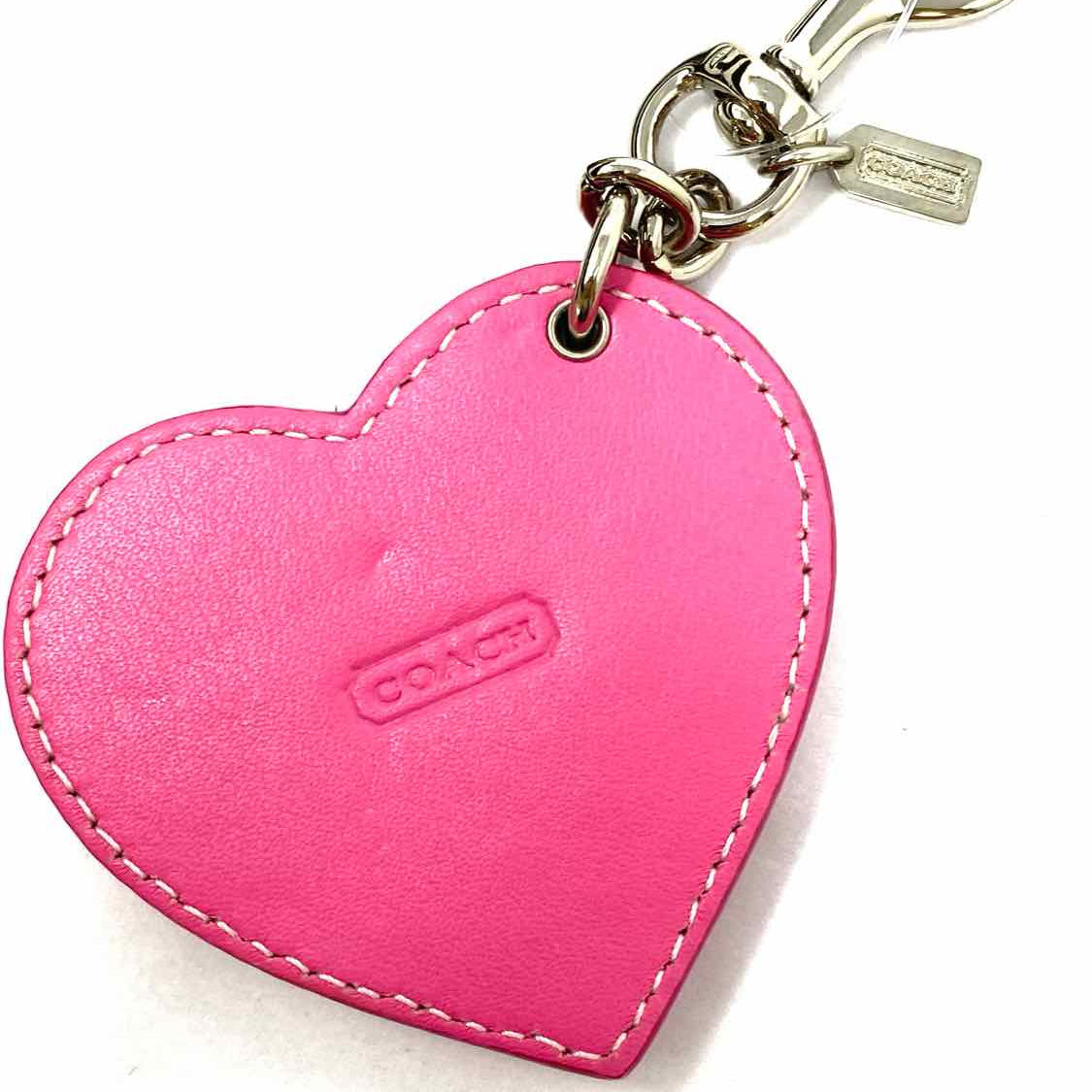 Coach Canvas Pink Heart Signature Key Chain