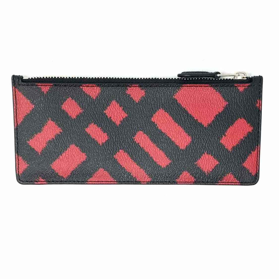 Coach "Wild Plaid" Black Red Zip Slim Accordion Plaid Wallet