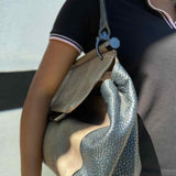 HALSTON HERITAGE Leather Taupe/Black Flap distressed Leather Satchel
