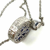 Stainless Steel Silver tone Pendant Tree Blue Captive Gem Necklace
