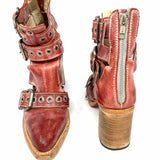 Freebird Joplin Women's Dusty Red Size 7 Block Heel Cut-Out Buckle Bootie