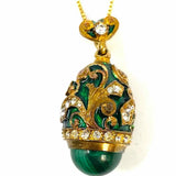 Estate 925 Sterling Green Gold Tone Pendant 19.5 Filigree Egg Malachite Necklace