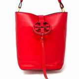 Tory Burch Miller Red Shoulder Leather Bucket Bag