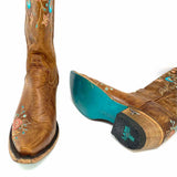 LANE Women's Brown Size 7 Cowboy Leather Embroidered Floral Boots