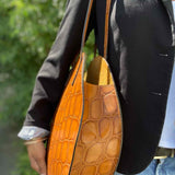 Claudia Firenze Caramel Round Croc Embossed Leather Tote