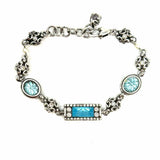 Brighton Mistique Aqua Blue Silver Tone Chain 8.5" Floral Bracelet