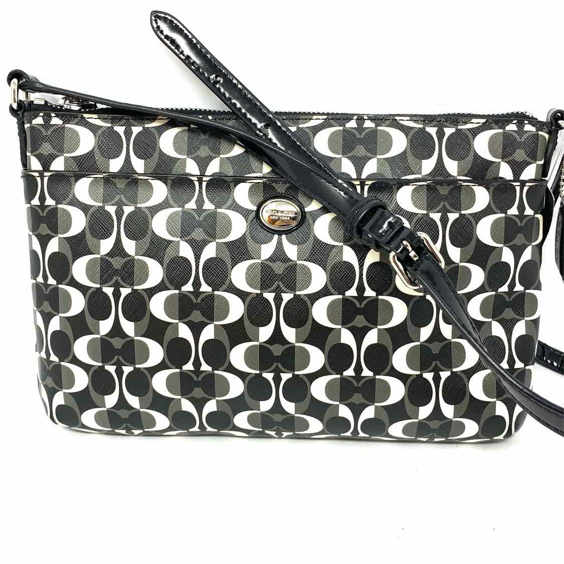 Coach Peyton Swingpack Black Gray Zip Signature Crossbody