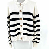 jenni kayne Women's Black White Size XS Button Down Pima Cotton Stripe Cardigan