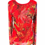 AZI Vintage Women's Red Size S Mesh Trees Long Sleeve
