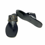 VALENTINO GARAVANI VLogo Women's Black Size 38.5/8.5 Leather Logo Flip-Flops