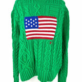 Polo Ralph Lauren Women's Green Size SP Cable Knit Flag Sweater