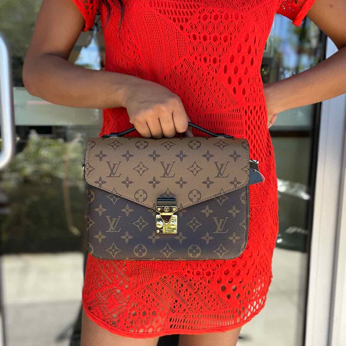 LOUIS VUITTON Pochette Metis Reverse Monogram Brown Top Handle Crossbody