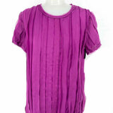 LANVIN Women's Fuchsia Size S Silk Pleated Short Sleeve Top