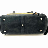 Vintage Addiction Black Beaded Fringe Pebbled Leather Tote