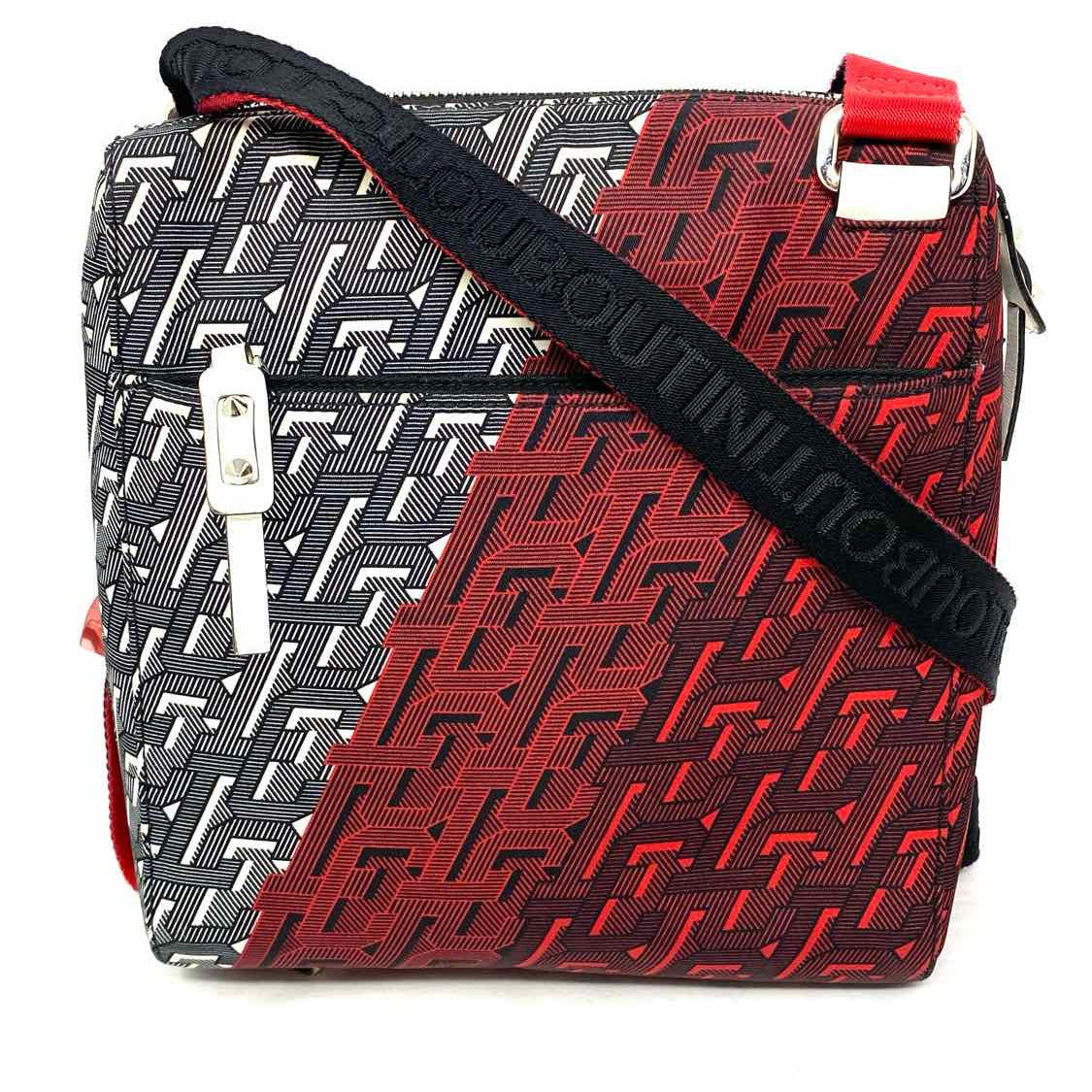 Christian Louboutin Benech Reporter Medium Nylon Black Red Messenger Crossbody