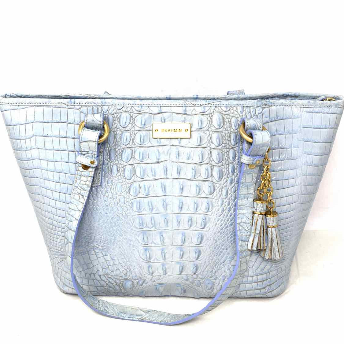 Brahmin Baby Blue Zip Croc Embossed Tote