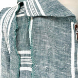 Women's Teal Size XS Zip Linen Blend Stripe Jacket