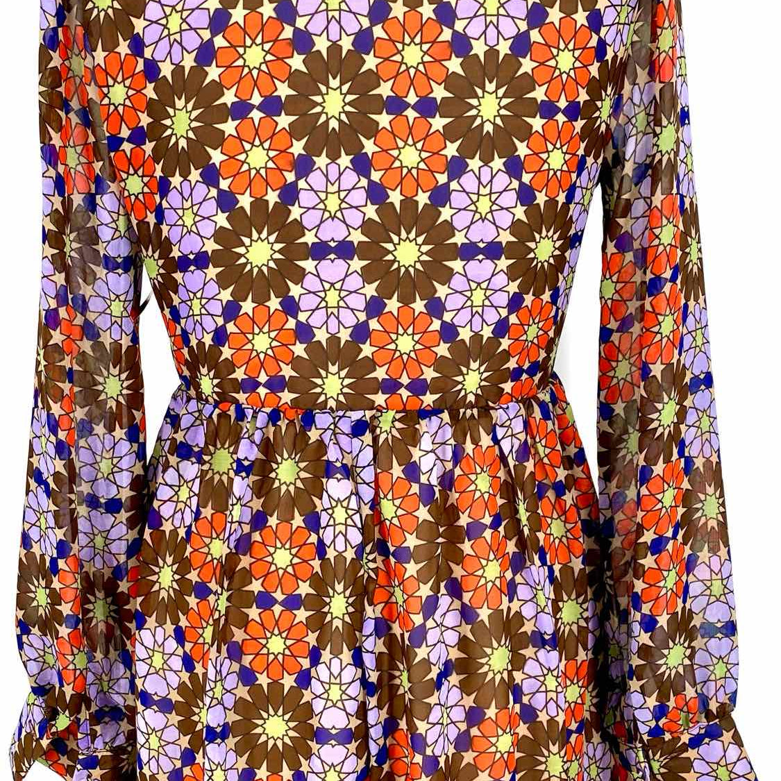 Miracle Eye Women's Brown Size S Long Sleeve Geometric Dress