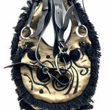 CLAUDIO ORCIANI Satin Army Green Black Crescent Fringed Crossbody