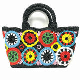 Prada Metal Triangle Top Handle Tote Raffia Multi-Color Tote Circle Satchel