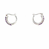 Estate 925 Sterling Silver Purple Hoop Amethyst Earrings