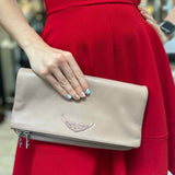 ZADIG&VOLTAIRE Light Pink Foldover Pebbled Leather Clutch