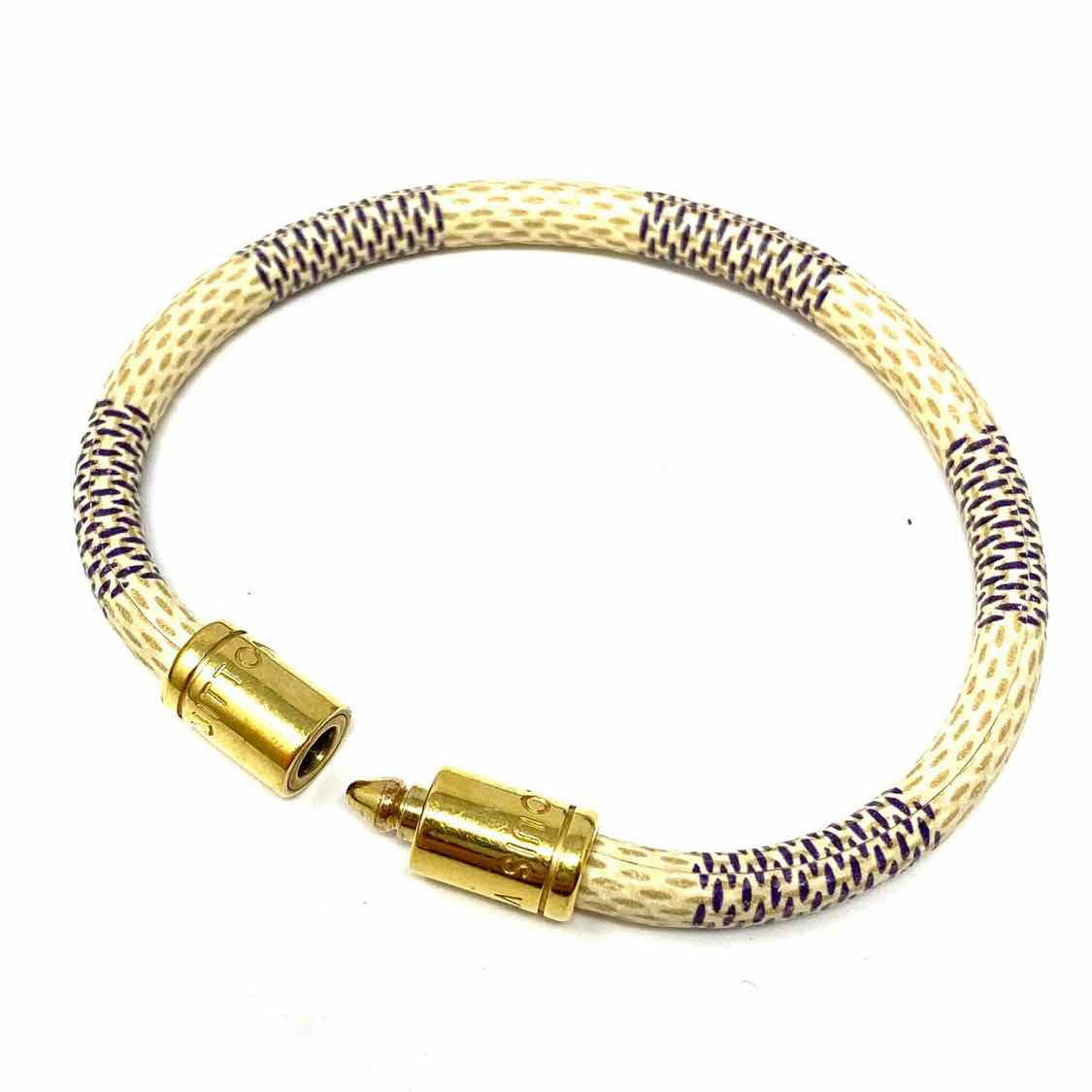 LOUIS VUITTON 2011 Keep It Coated Canvas Gold Tone 6.75" Damier Azur Bracelet