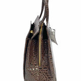 GIANNI VERSACE Brown Top Handle Croc Embossed Patent Leather Satchel
