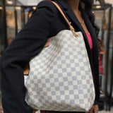 LOUIS VUITTON Graceful MM Coated Canvas Blue White Hobo Damier Azur Shoulder Bag