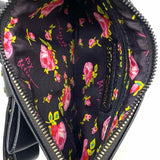 Betsey Johnson Black Zip Bow Saffiano Leather Wristlet