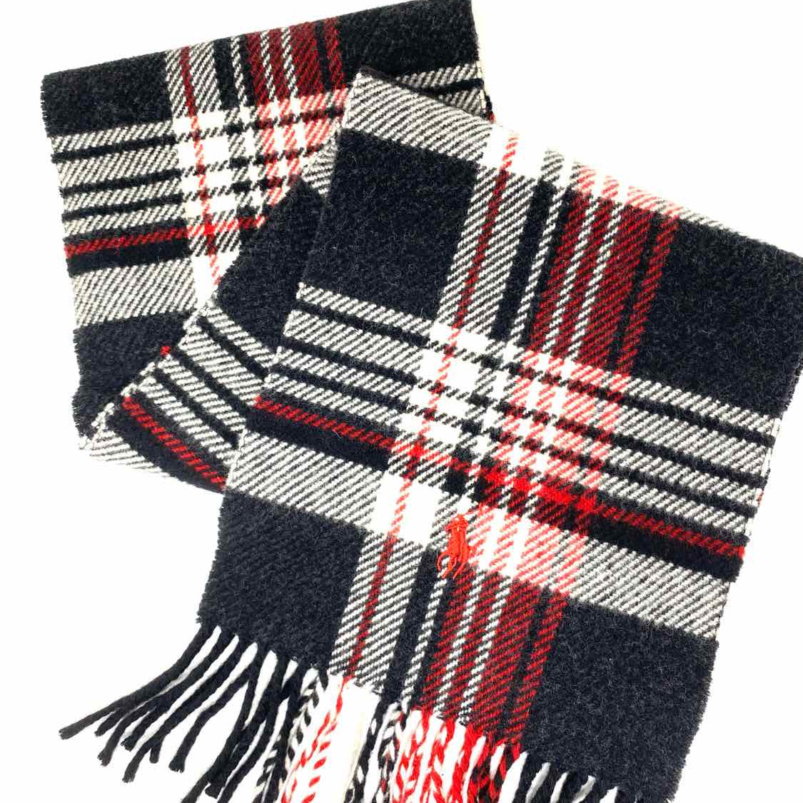 Ralph Lauren Lambs Wool Black / Red Long 64" Plaid Scarf