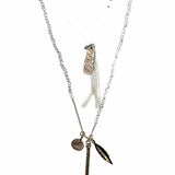 CHAN LUU White Silver Tone Layered 27.5" Beaded Charm Necklace