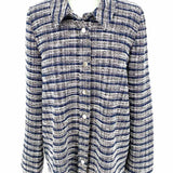 Nic + Zoe Girlfriend Women's White Navy Size L Button Down Tweed Stripe Jacket