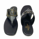 VALENTINO GARAVANI VLogo Women's Black Size 38.5/8.5 Leather Logo Flip-Flops