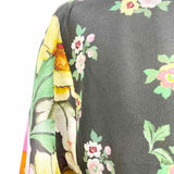 johnny was Hebea Dela Black Multi-Color SZ XS 1/2 Button Silk Floral Long Sleeve