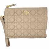 Christian Dior 2023 Caro Daily Pouch M Taupe CANNAGE Pebbled Leather Wristlet
