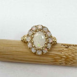 Estate size 5.5 10K Yellow Gold Oval Cluster Opal Ring