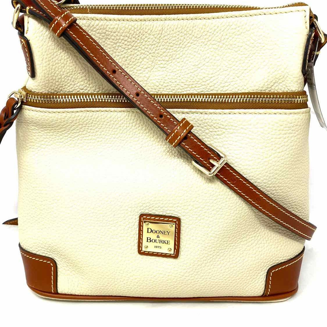 Dooney & Bourke Cream Zip Bucket Pebbled Leather Crossbody