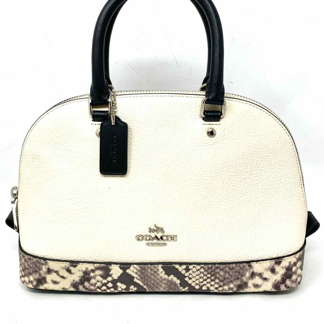 Coach Mini Sierra White Gray Dome Snake Pebbled Leather Color Block Satchel
